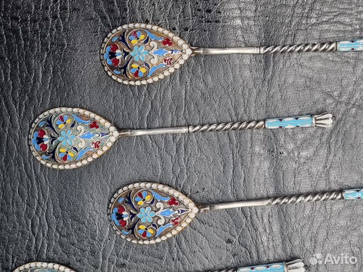 Ложки серебро эмаль 84