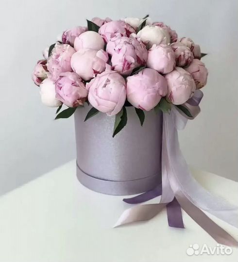 Букет пионов в коробке 11 15 21 25 31