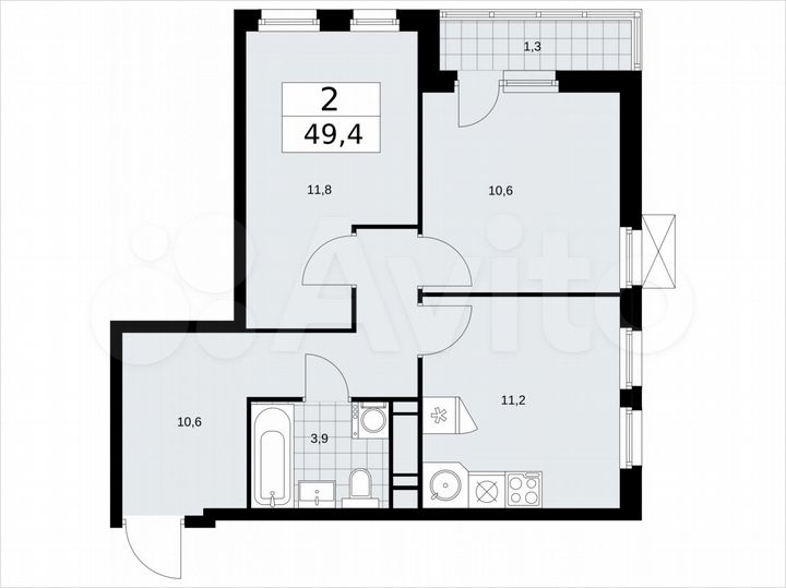 2-к. квартира, 49,4 м², 14/18 эт.