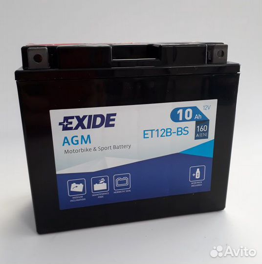 Мото аккумулятор Exide ET12B-BS 10 А/ч (YT12B-BS)