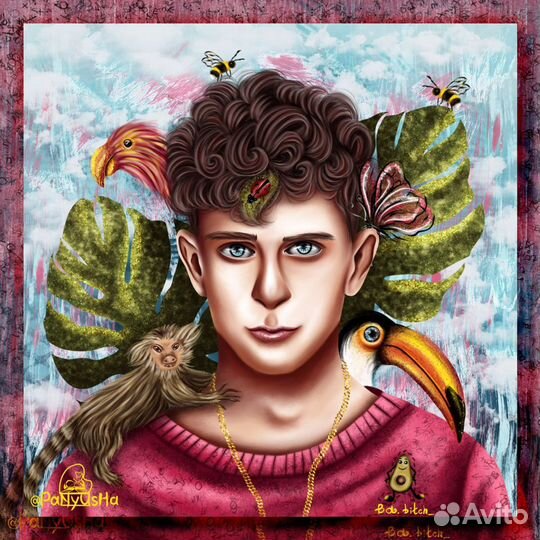 Портрет, иллюстрация, открытка, эскиз