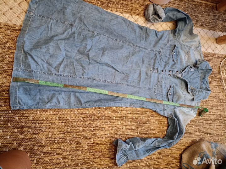 Джинсовое платье, рюкзачок для обуви