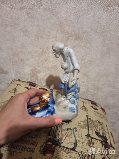 Статуэтка гжель СССР Старик и рыбка