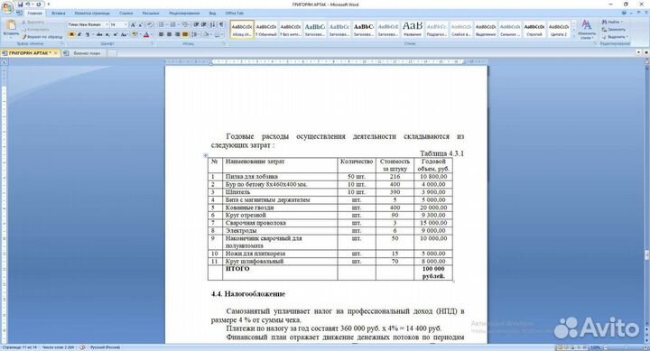 Бизнес план для соцконтракта