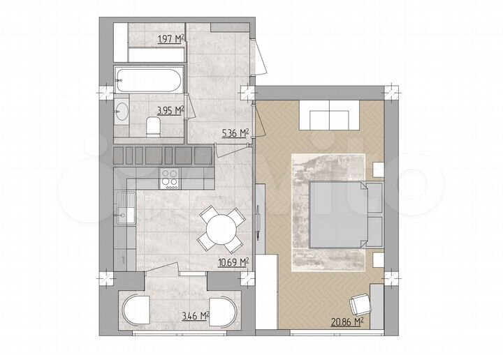 1-к. квартира, 46,3 м², 2/9 эт.