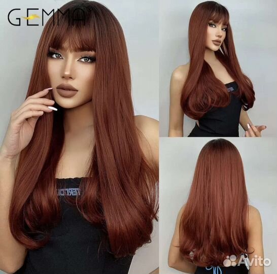 Парик красная медь длинный с челкой