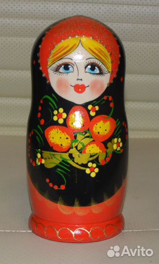 Матрёшка Хохлома чёрный платок 5 кукольная люкс