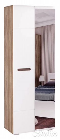 Шк-22 Шкаф 2-ств. с зеркалом дуб каньон/белый глян