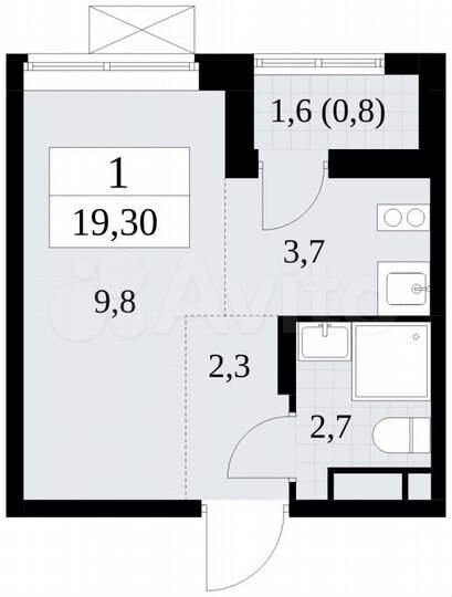 Квартира-студия, 19,3 м², 8/16 эт.