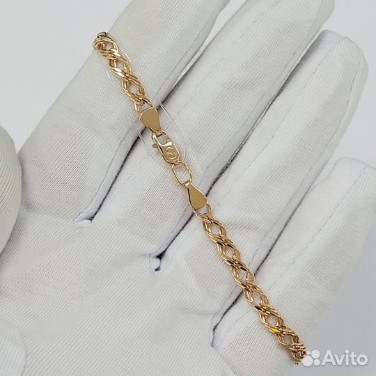 Золотой браслет тройной ромб 22 см (Рассрочка)