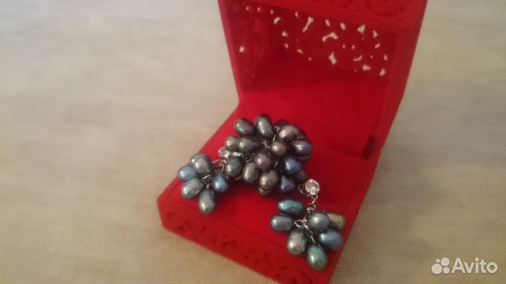 Кольцо+ серьги из чёрного жемчуга Новые