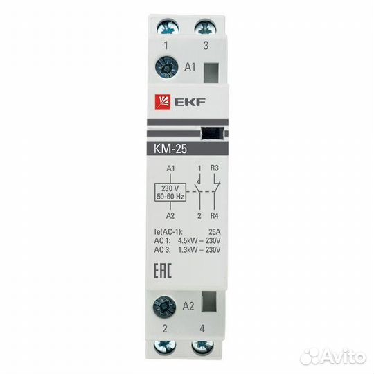 Контактор модульный км 25А nо+NC (1 мод.) EKF km-1