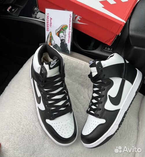 Nike Dunk High Black White р.41-45 зима/шерсть