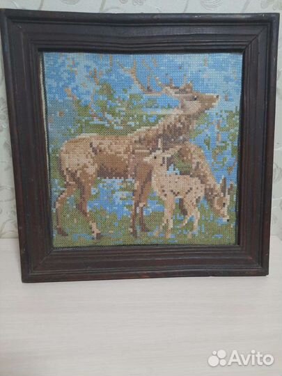 Старинная картина, вышивка крестиком