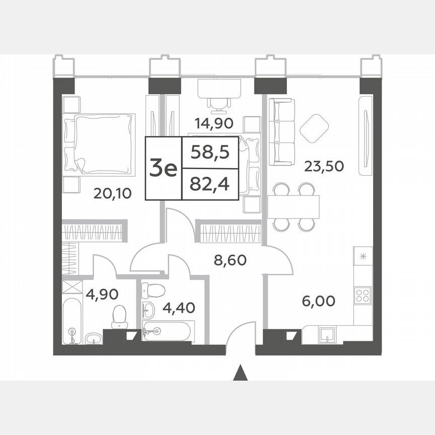 2-к. квартира, 80,9 м², 48/54 эт.