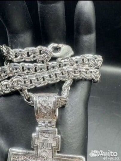 Серебряная цепочка и крест. Крупные. Серебро