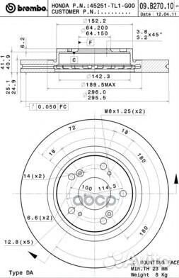 Диск тормозной передний 09.B270.10 09B27010 Brembo