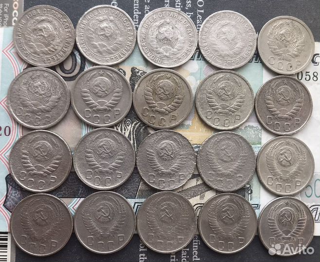 10коп-1921,1937,39,15коп.-1934,37,38,20коп-1931г