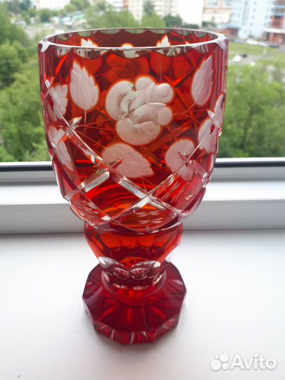 Ваза Кубок цветное стекло гравировка резьба