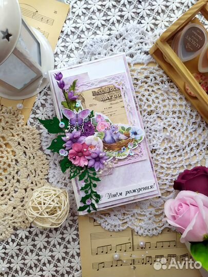 Открытка с цветами. Ручная работа