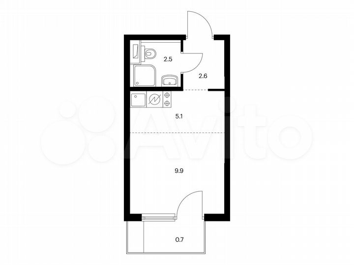 Квартира-студия, 20,8 м², 5/19 эт.