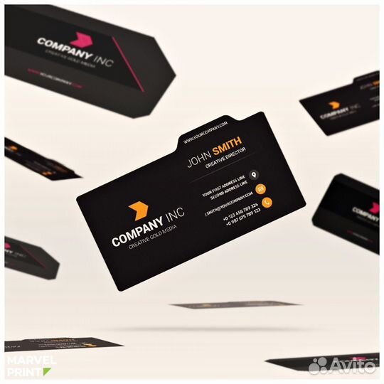 Визитка, бирка, с вырубкой, лаком, тиснением