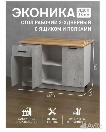 Шкаф напольный кухонный Версаль Эконика белый/мет