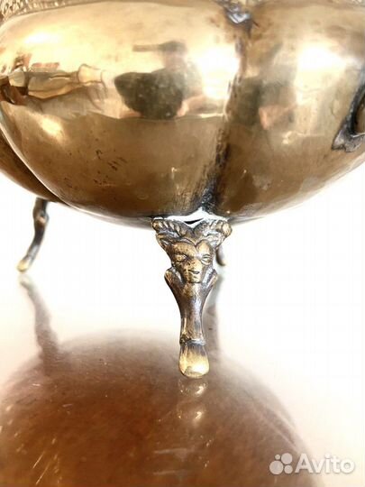 Сахарница антикварная с ложкой латунь Испания