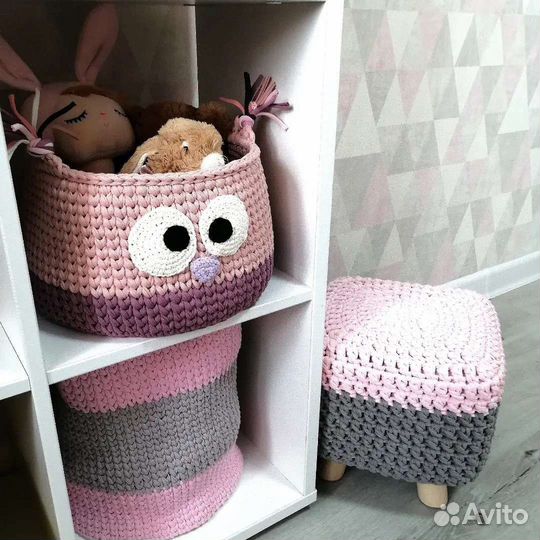 Корзина из трикотажной пряжи для хранения игрушек