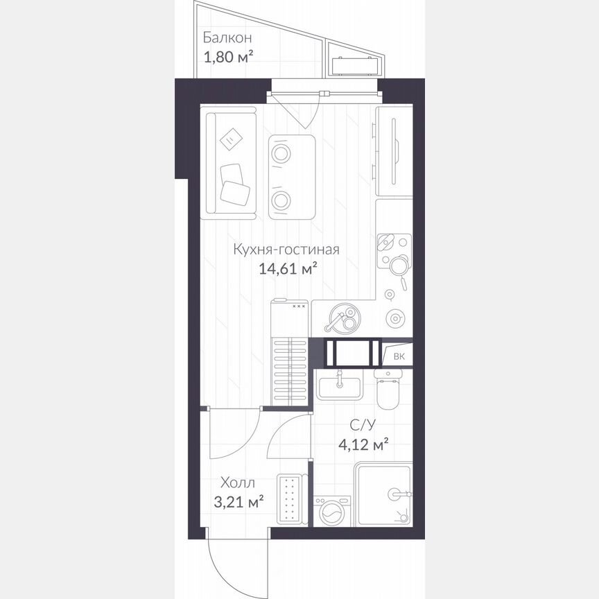 Квартира-студия, 22,5 м², 8/11 эт.
