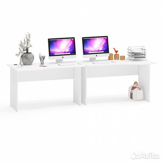 Два письменных стола Мебельный Двор мд 1.04 цвет белый шагрень, шхгхв 260х75х74 см