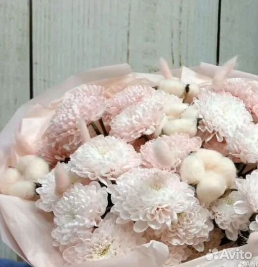 Букет #39 Хризантемы с хлопком