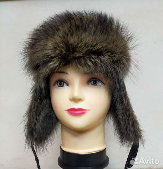 Шапка ушанка натуральный мех енот