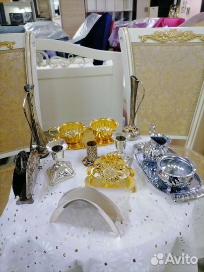 Набор сливочник с сахарницей на подносе, винтаж