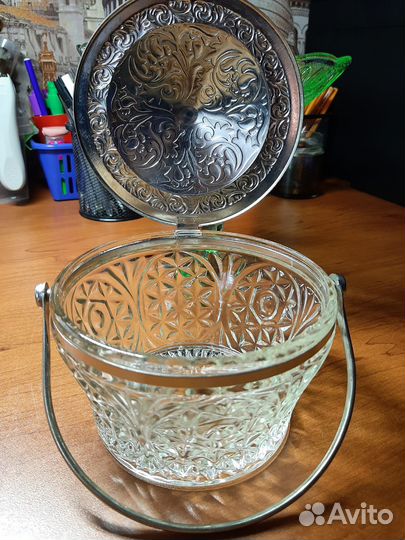 Сахарница СССР 60-70 годы,стекло и мельхиор