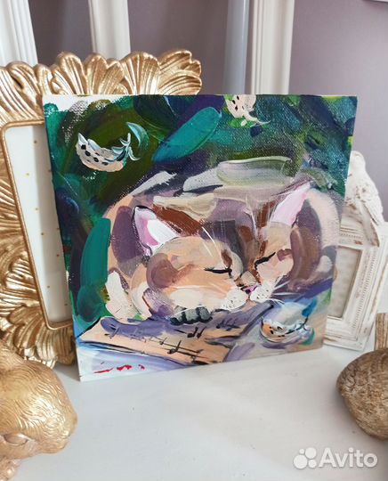 Картина кот масло холст живопись