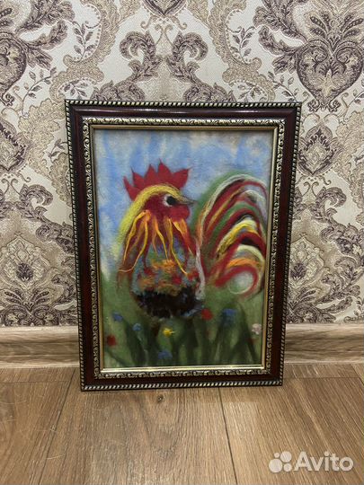 Картина из шерсти «Петушок»