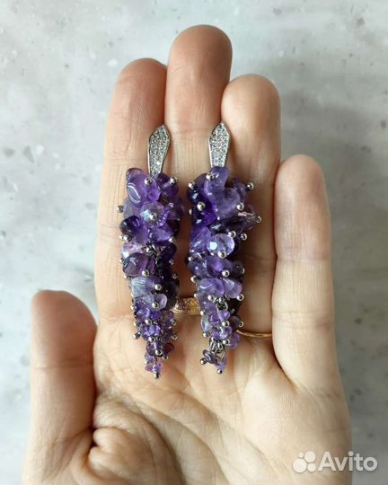Серьги-грозди аметист