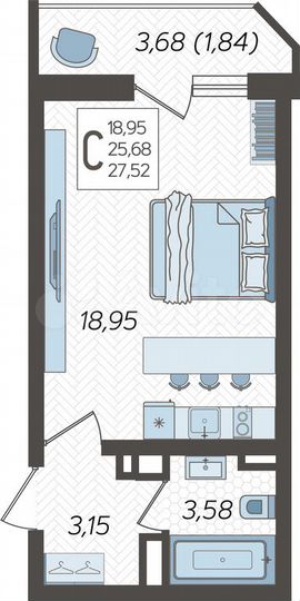 Квартира-студия, 27,5 м², 11/25 эт.