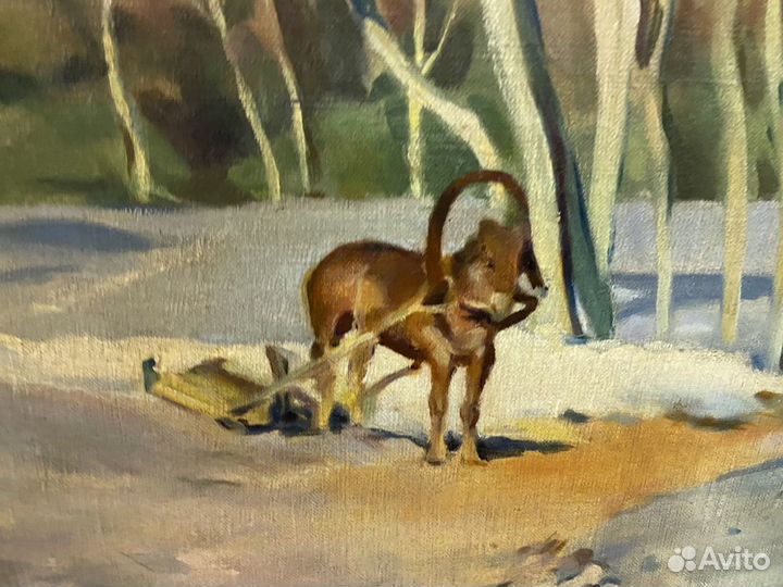 Картина винтажная зимний пейзаж