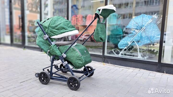 Санки коляска ника детям 8-1К вязаный зеле