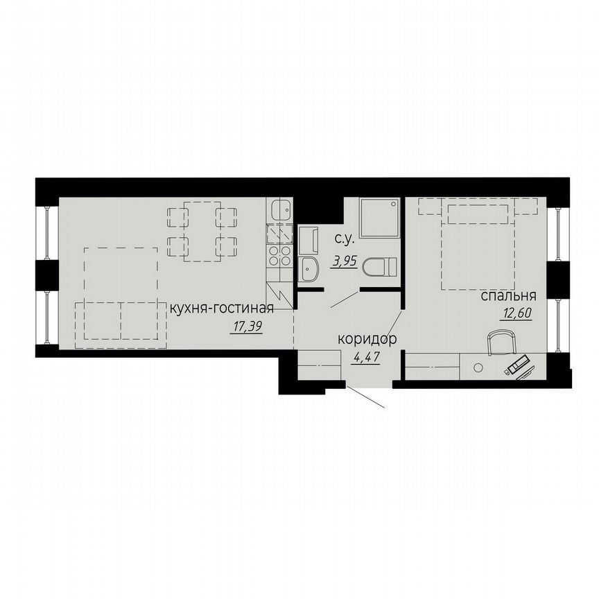 1-к. апартаменты, 38,4 м², 6/10 эт.