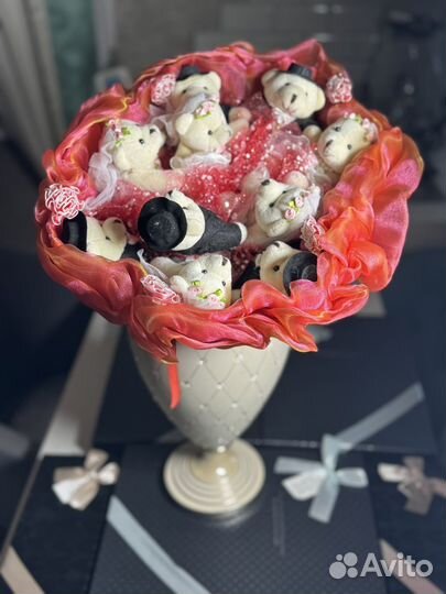 Мягкий букет свадебные мишки