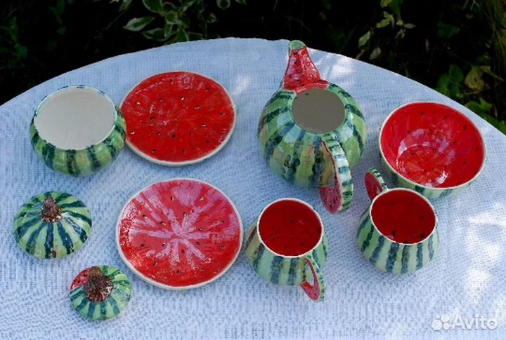 Чайный набор Арбуз Чайник, чашки, блюдца Фарфор