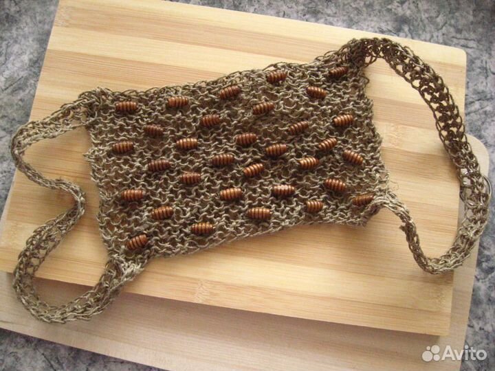 Массажёр для бани ручной вязки. Лён, дерево
