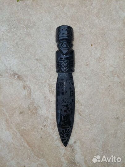 Нож декоративный обсидиан Майя Мексика гравировка