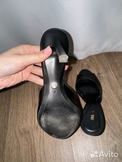 Сабо zara мюли черные кожаные босоножки