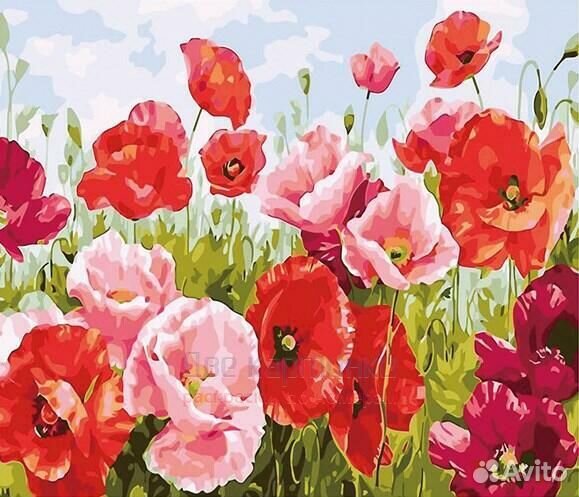 Алмазная мозаика 30x40 Розовые и красные маки