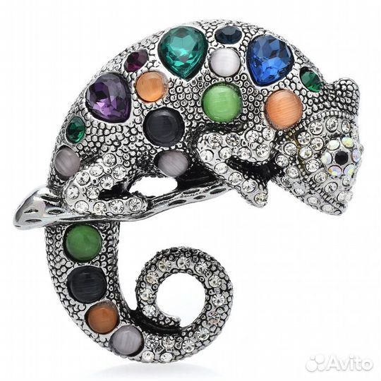 Премиум Брошь Геккон серебро кристаллы