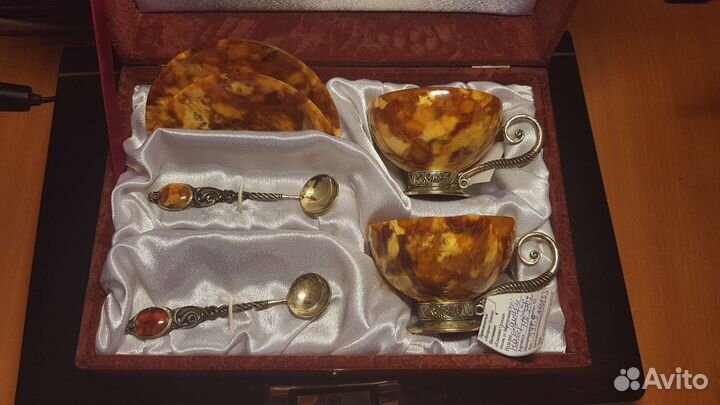 Янтарный сервиз с серебром (925 проба)